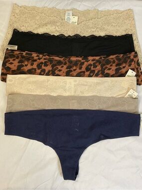 aerie Girls' Bikini/thong Panty 6-Pack - Black, Navy, Beige, Tan, Cream, Leopard